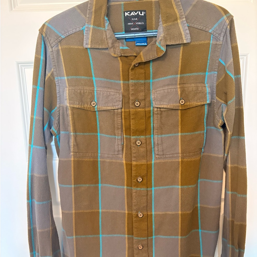 Kavu Brown Plaid Shirt with Blue Highlights